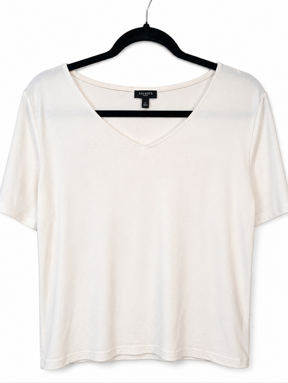 Talbots Cream Women's V Neck Top L petite